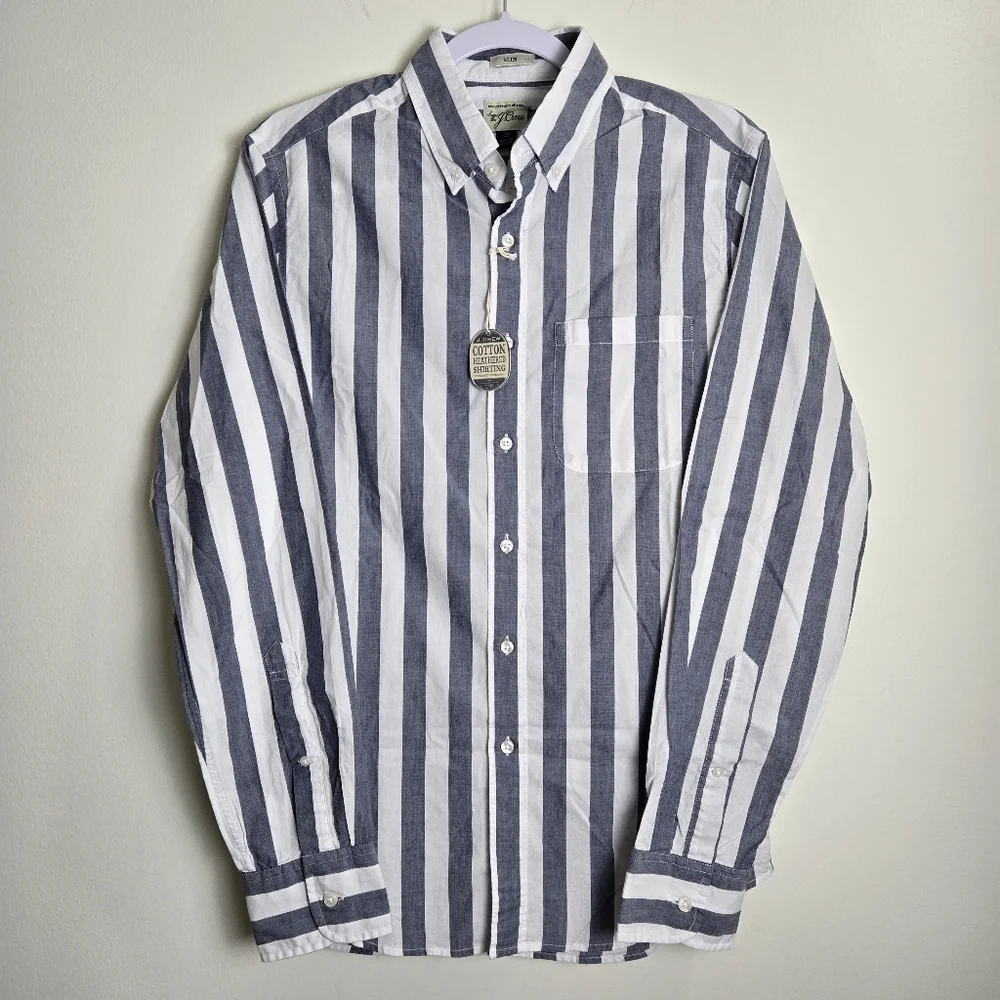 J.CREW Cotton Heathered Shirting Blue‎ White Slim Fit Button-Down Shirt S